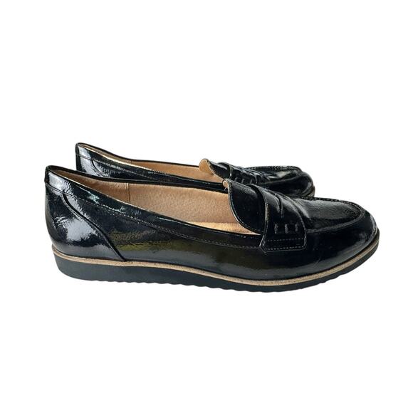 Aetrex True Comfort Black Faux Patent Leather Penny Loafers Sz 9M Quiet Luxury - Picture 1 of 10